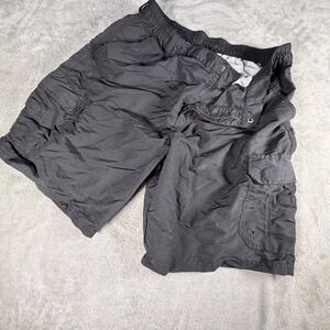 Basic Editions Mens Black Nylon Cargo Swim Trunks Mesh Lined Size Large 3014